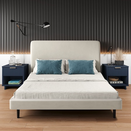 Manhattan Comfort Granville Midnight Blue 1-Drawer Nightstand, 2PK 2-NS-5004